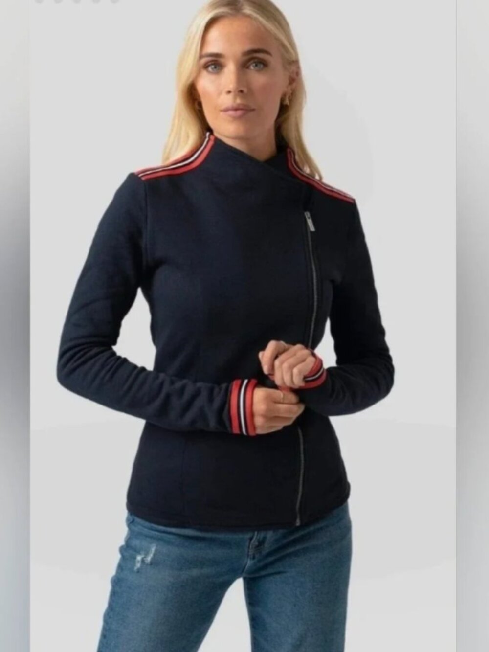 SAINT AND SOFIA Track double breasted dark blue sweatshirt blazer